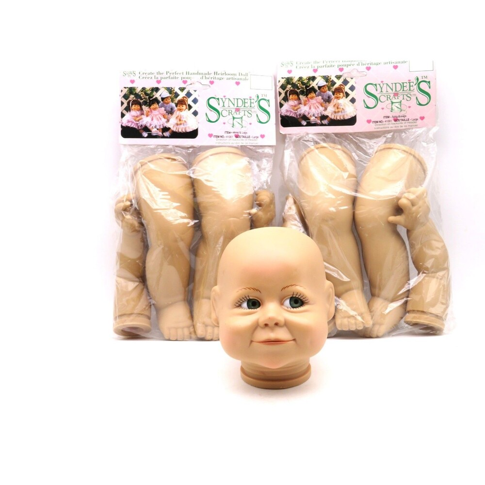 Vintage Syndee's Crafts Vinyl Doll Parts Head and 2 Sets Arms Legs Large #41001